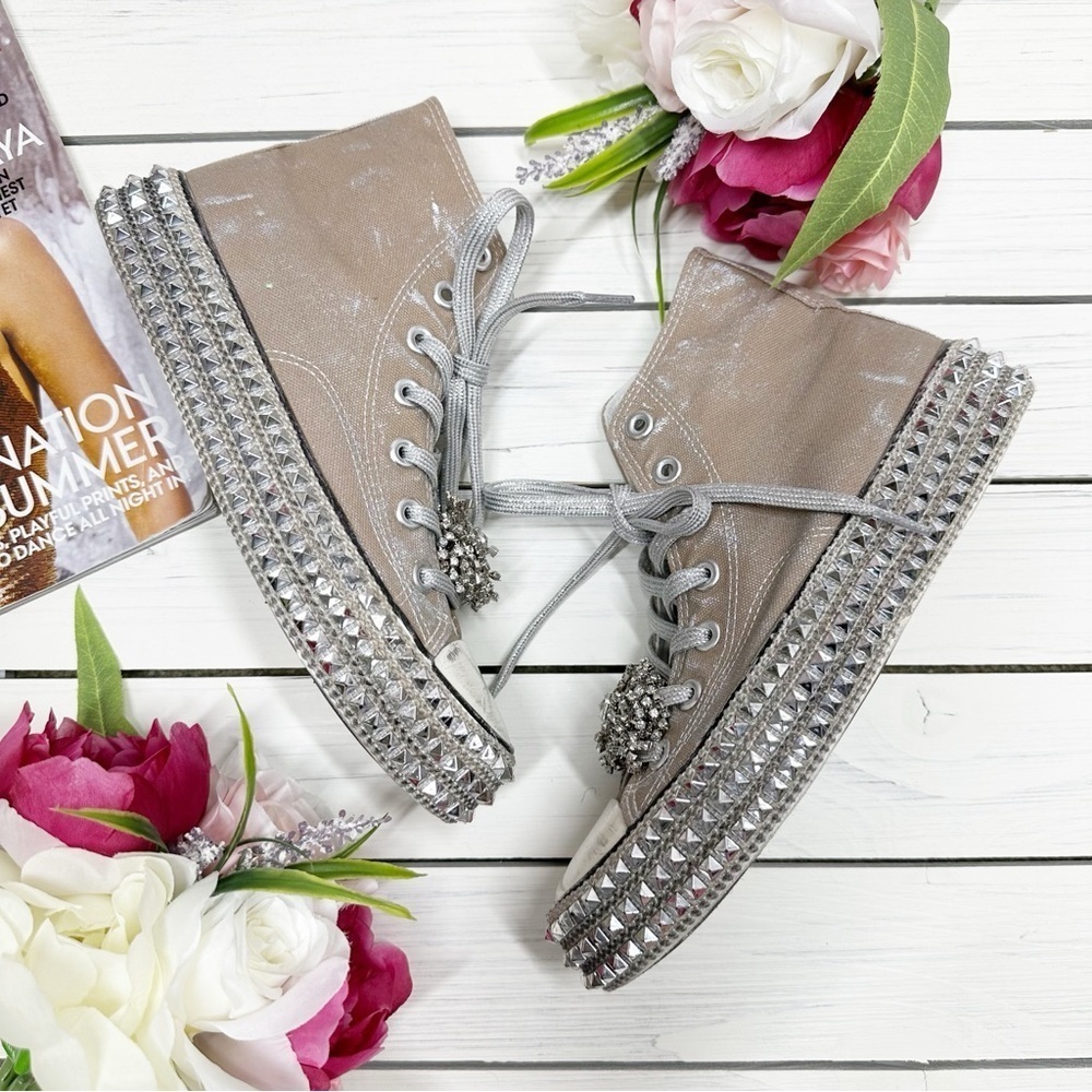 NEW Free People Nan Ku Cruise Studded Hi Top Gray Taupe Canvas Sneakers 38